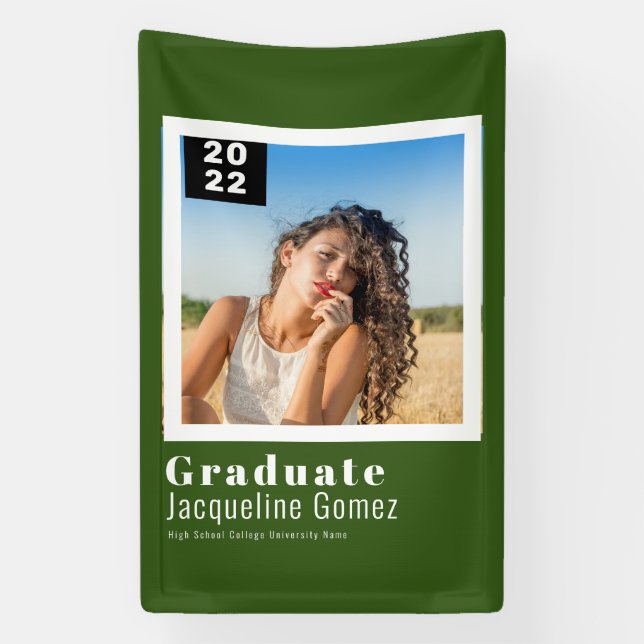 Simple Photo Graduation 2022 Announcement Green Banner (Vertical)