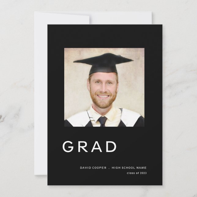 Simple Photo Graduation 2024 Black Announcement (Front)
