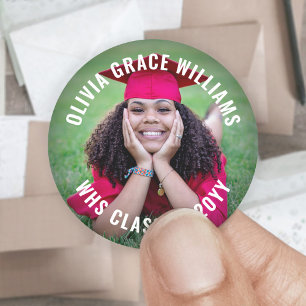 Simple Photo Graduation Modern Minimalist Elegant Classic Round Sticker