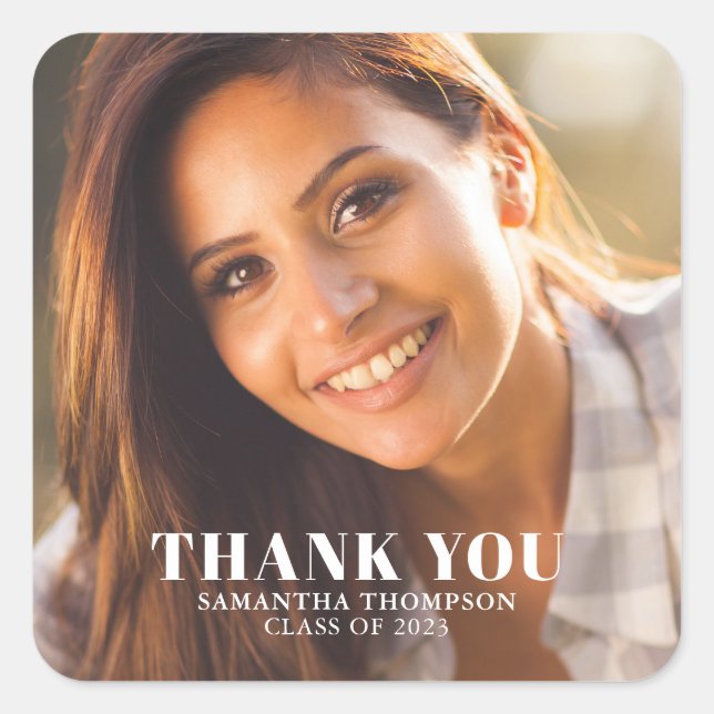 Simple Photo Graduation Thank You Square Sticker (Front)
