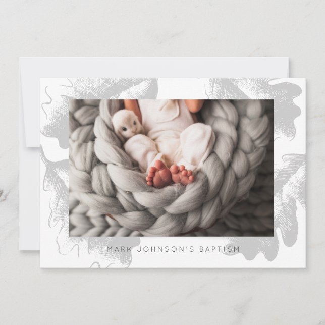 Simple Photo Grey Foliage Baptism Party Invitation (Front)