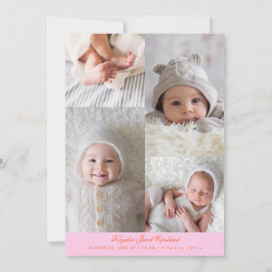 Simple Photo Grid Orange Pink Birth Announcement