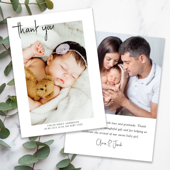 Simple Photo Hand-Lettered New Baby Thank You Card (Creator Uploaded)