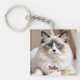 Simple Photo Hearts Pet CAT Personalise Key Ring