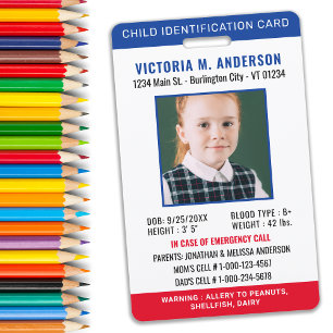 Simple Photo Identification Emergency Child ID  ID Badge