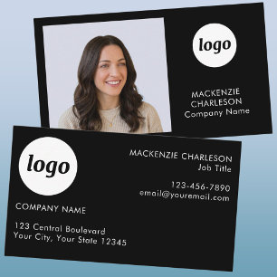 Simple Photo Logo Text Black Business Card