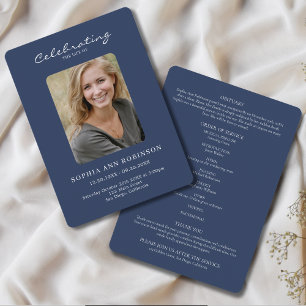 Simple Photo Memorial Blue Order Of Service  Program