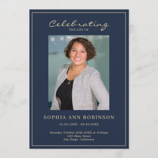 Simple Photo Memorial Order Of Service Gold Blue  Program