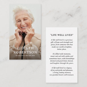 Simple Photo Memorial Sympathy Prayer Calling Card
