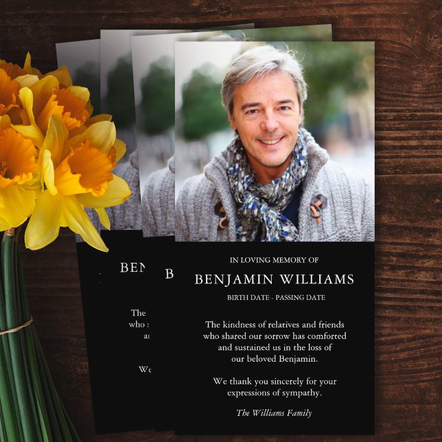 Simple Photo Memory Funeral Thank You Cards (funeral thank you cards, bereavement, elegant, simple, celebration of life, sympathy card)