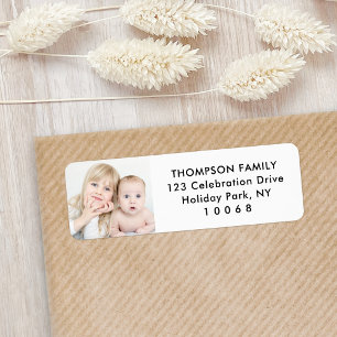 Simple Photo Modern Black and White Return Address Label