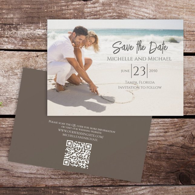 Simple Photo Modern Calligraphy Trendy QR Code Save The Date (Creator Uploaded)