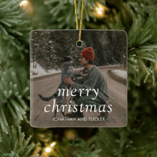 Simple Photo Modern Christmas Ceramic Ornament