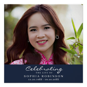 Simple Photo Modern Funeral Memorial Welcome Blue Poster