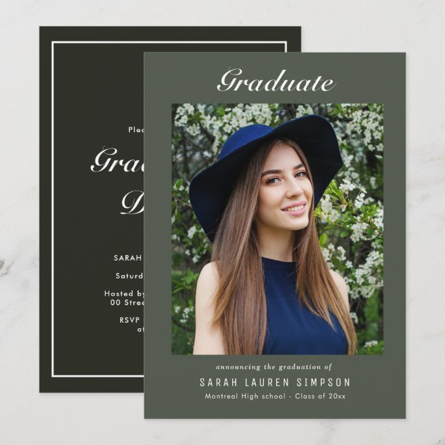 Simple photo modern graduation dinner invitation (Front/Back)