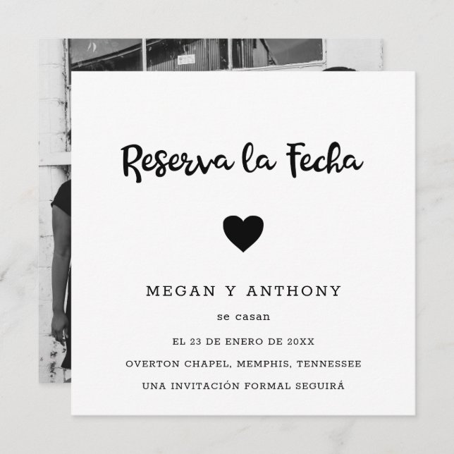 Simple Photo Modern Heart Spanish Wedding Save The Date (Front/Back)