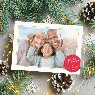 SIMPLE PHOTO modern minimal festive spot red Holiday Card