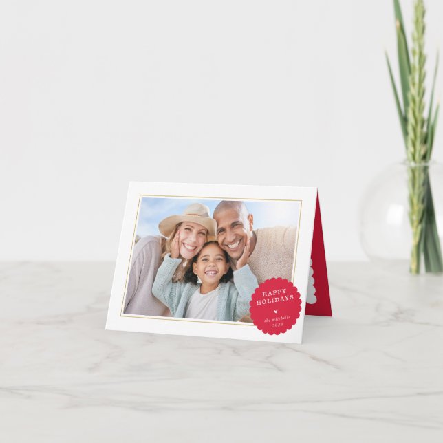 SIMPLE PHOTO modern minimal festive spot red Holiday Card (Front)