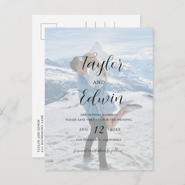 Simple Photo Modern Wedding Save The Date Announcement Postcard (Front/Back)