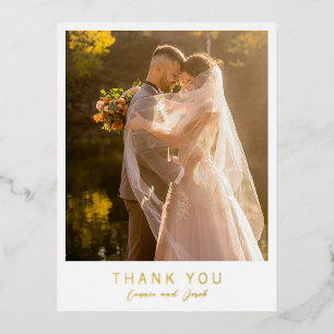 Simple Photo Modern Wedding Thank You Foil Invitation Postcard