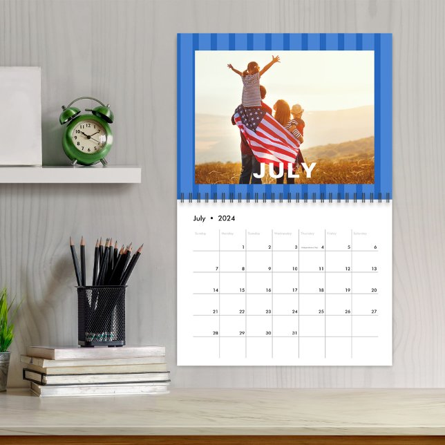 Simple Photo Months Colourful Whimsical Stripes Calendar (Whimsical colorful striped photo calendar. )