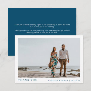 Simple Photo Navy Blue Wedding Thank You Card