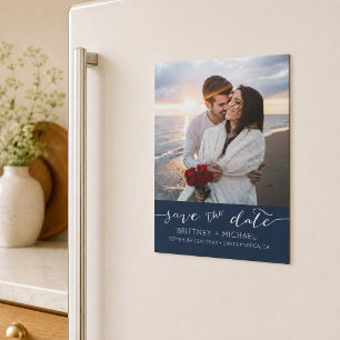 Simple Photo Navy Save the Date Magnetic Invitation
