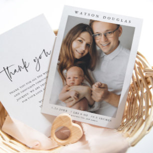 Simple Photo Newborn Baby Birth Thank You Card