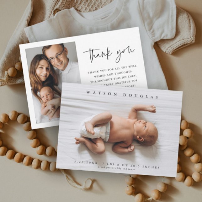 Simple Photo Newborn Baby Photo Birth Announcement (Simple newborn baby photo birth announcement thank you cards.)