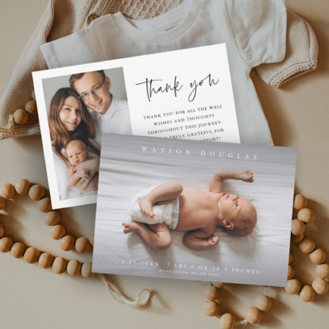 Simple Photo Newborn Baby Photo Birth Announcement (Simple minimalist newborn baby photo birth announcement thank you card.)