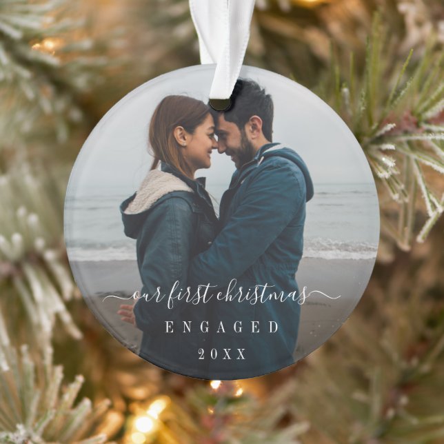 Simple Photo Our First Christmas Engaged Ornament (Tree)