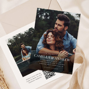 Simple Photo Overlay QR code Wedding  Invitation