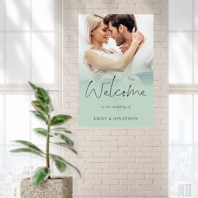 Simple Photo Overlay Script Welcome Wedding Sage Poster (Available printed or as a printable digital download)