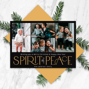 Simple Photo Peace Black Gold Holiday Card