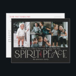 Simple Photo Peace Black Red Holiday Postcard<br><div class="desc">These simple holiday photo greeting postcards feature the greeting, "Wishing you a Merry Christmas and a Happy New Year, " along with the greeting, “Spirit of Peace, ” in large ivory and red letters on an black background with placeholders to add four of your favourite photos, family name & the...</div>