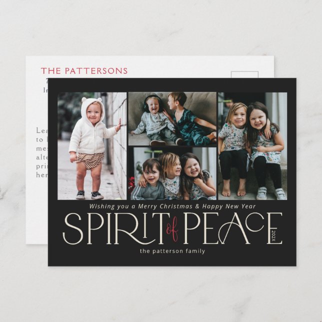 Simple Photo Peace Black Red Holiday Postcard (Front/Back)
