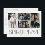 Simple Photo Peace Navy Gold Holiday Postcard<br><div class="desc">These simple holiday photo greeting postcards feature the greeting, "Wishing you a Merry Christmas and a Happy New Year, " along with the greeting, “Spirit of Peace, ” in large navy and gold letters on an ivory background with placeholders to add four of your favourite photos, family name & the...</div>
