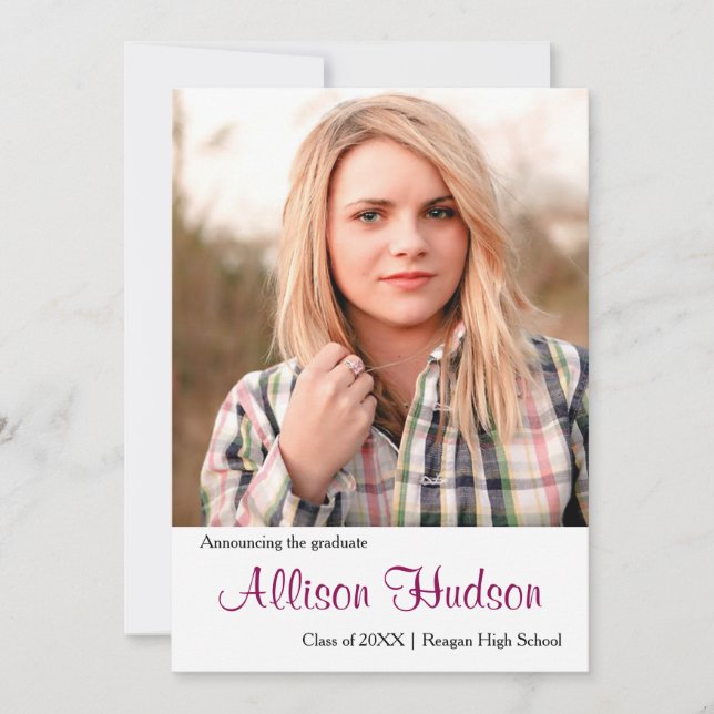Simple Photo Purple Name - 5x7 Grad Announcement (Front)