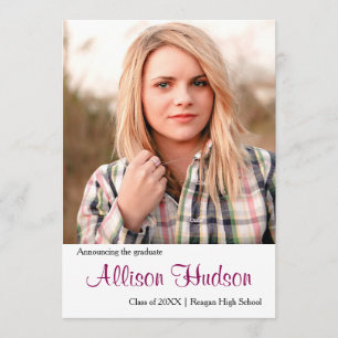 Simple Photo Purple Name - 5x7 Grad Announcement