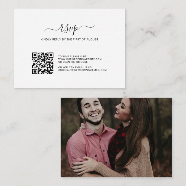 Simple Photo QR Code Budget Wedding RSVP Card (Front/Back)
