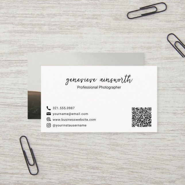 Simple Photo QR Code Elegant Modern Business Card (Front/Back In Situ)