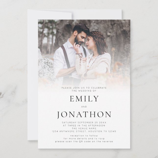 Simple Photo QR Code Wedding Invitation (Front)