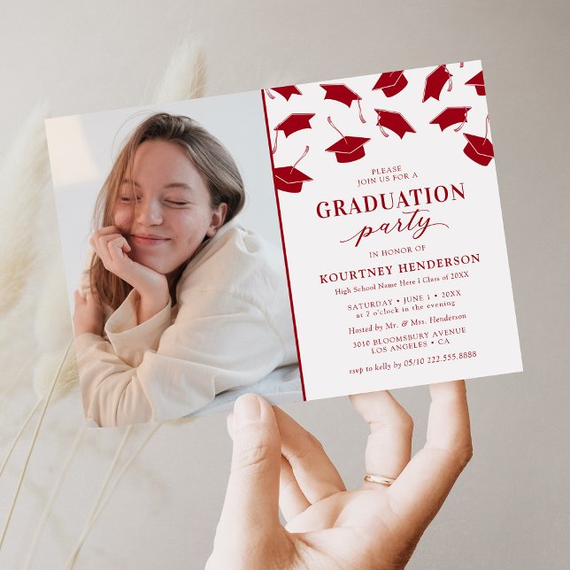 Simple Photo Red Graduation Party Invitations (Creator Uploaded)