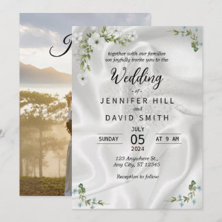 Simple Photo, Satin background Wedding Invitation