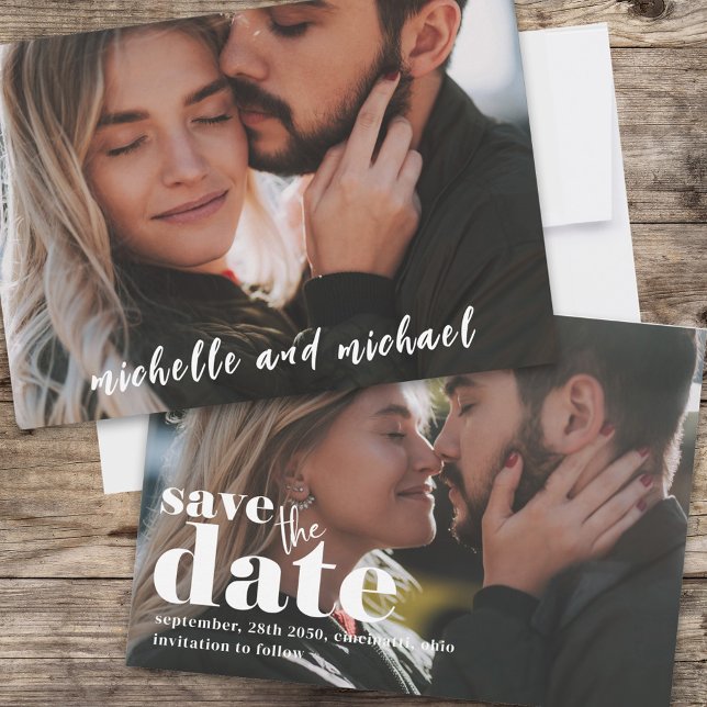 Simple Photo Save the Date 2 Photo Typography (A simple double-sided photo card with )