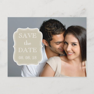 SIMPLE PHOTO SAVE THE DATE BEIGE WHITE ANNOUNCEMENT POSTCARD