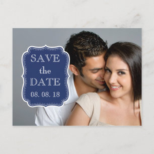 SIMPLE PHOTO SAVE THE DATE   NAVY BLUE ANNOUNCEMENT POSTCARD