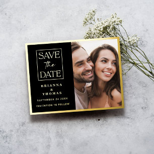 Simple Photo Save the Date Wedding Gold Foil Invitation Postcard