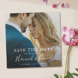 Simple Photo Save the Date Wedding Magnetic Invitation<br><div class="desc">This simply chic photo wedding save the date magnet card has a warm, minimalist design. It features SAVE THE DATE text above your first names and date and wedding location. This text is white and your names are highlighted with a lively, whimsical handwriting font that lends a sense of warmth...</div>