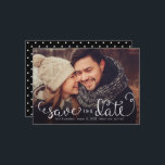 Simple Photo Save the Dates, Hand Lettered Script Save The Date<br><div class="desc">These simple photo save the dates feature charming hand-lettered calligraphy script. Overlaid on your photo with a black fade at the bottom (you can remove this if you don't need it via Zazzle's customise/personalise tool). A cute polka dot background finishes off the design!</div>